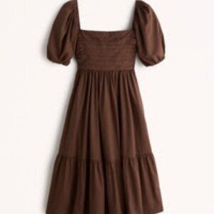 Abercrombie & Fitch Emerson Ruched Puff Sleeve Poplin Midi Dress